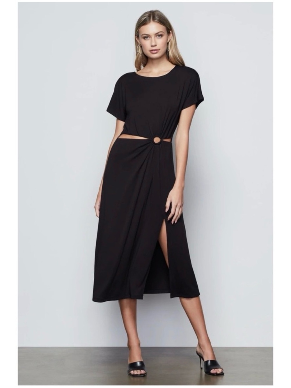 NWT Good American Ring Cut Out Dress Size 1 Small Black Short Sleeve Minimal